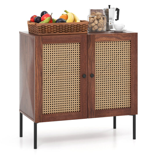 Kitchen Sideboard with 2 Rattan Doors and Adjustable Shelf, Walnut at Gallery Canada