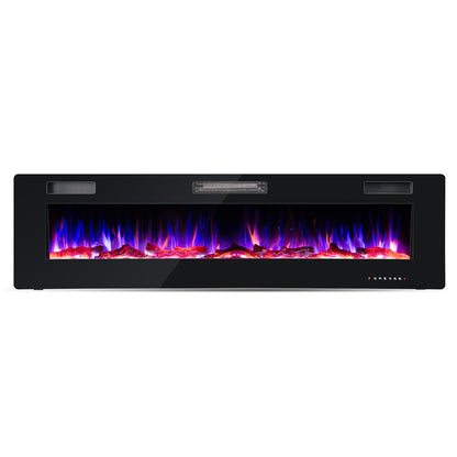 68 Inch Ultra-Thin Electric Fireplace Recessed Wall Mounted with Crystal Log Decoration, Black Fireplaces Black at Gallery Canada
