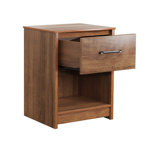 Wooden End Side Table Nightstand with Drawer Storage Shelf, Brown