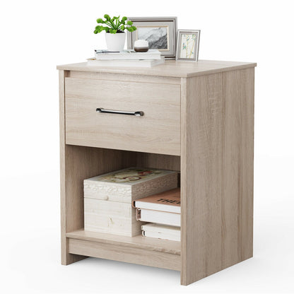 Wooden End Side Table Nightstand with Drawer Storage Shelf, Natural - Gallery Canada