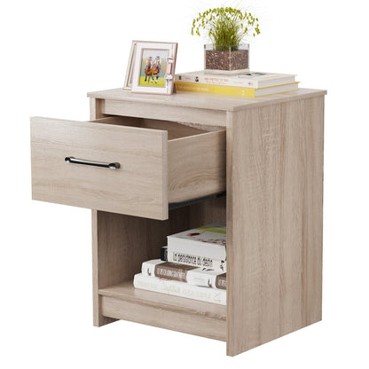 Wooden End Side Table Nightstand with Drawer Storage Shelf, Natural - Gallery Canada