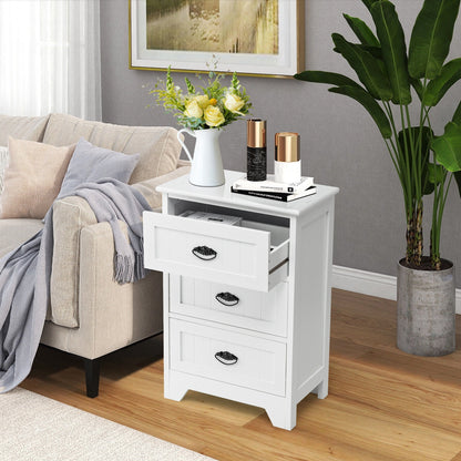 3-Drawer End Storage Wood Side Nightstand, White Nightstands at Gallery Canada