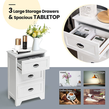 3-Drawer End Storage Wood Side Nightstand, White Nightstands at Gallery Canada
