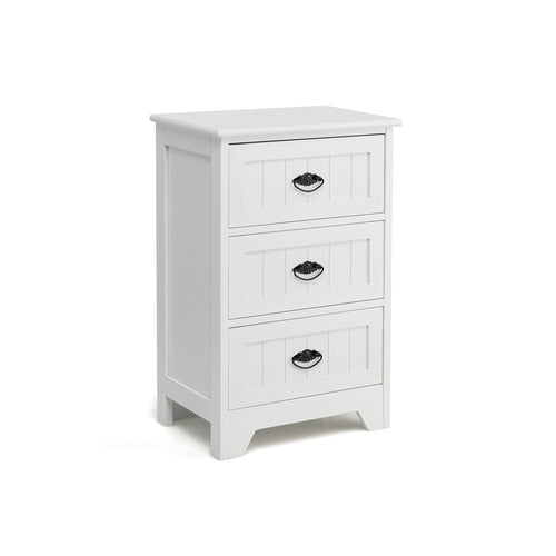 3-Drawer End Storage Wood Side Nightstand, White