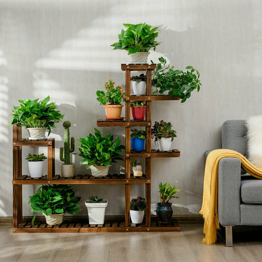 7-Tier Flower Wood Stand Plant Display Rack Storage Shelf, Natural - Gallery Canada