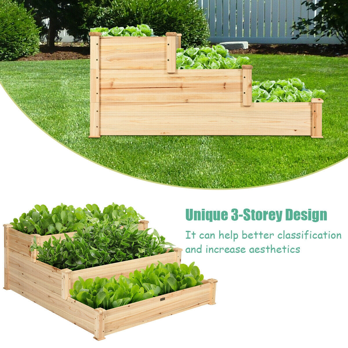 3 Tier Elevated Wooden Vegetable Garden Bed, Wood Raised Garden Beds at Gallery Canada