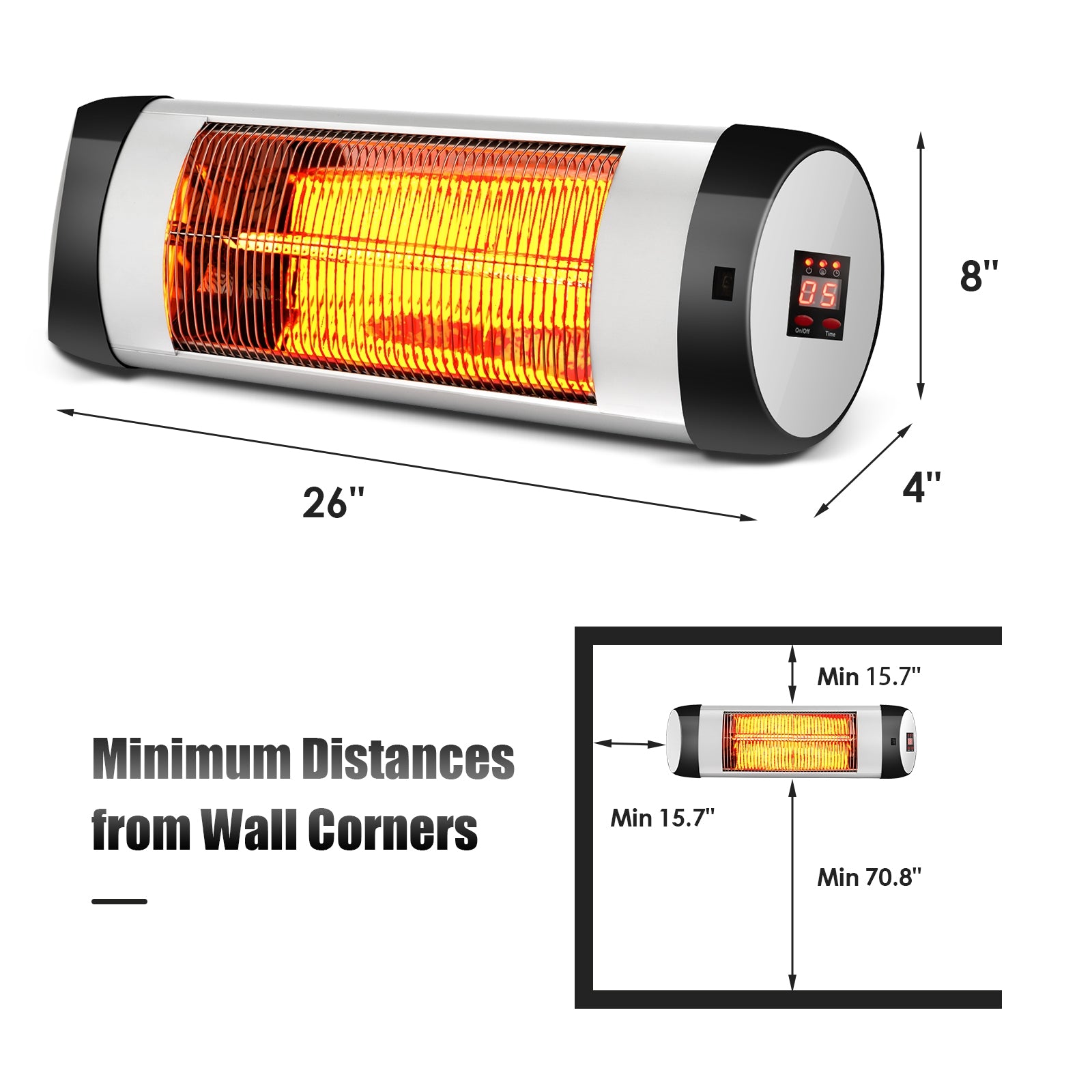 1500W Wall-Mounted Electric Heater Patio Infrared Heater with Remote Control, Black Space Heaters at Gallery Canada