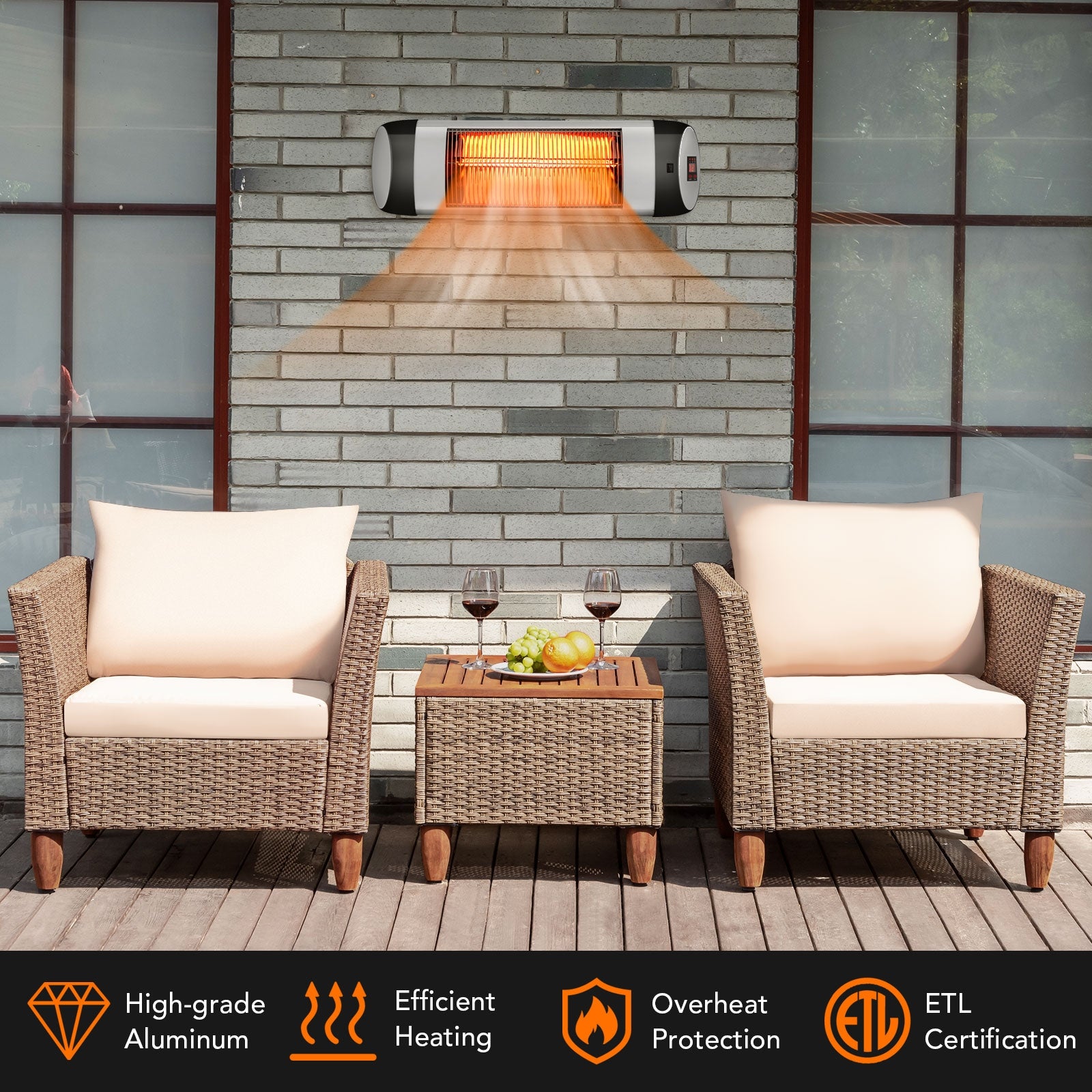 1500W Wall-Mounted Electric Heater Patio Infrared Heater with Remote Control, Black Space Heaters at Gallery Canada