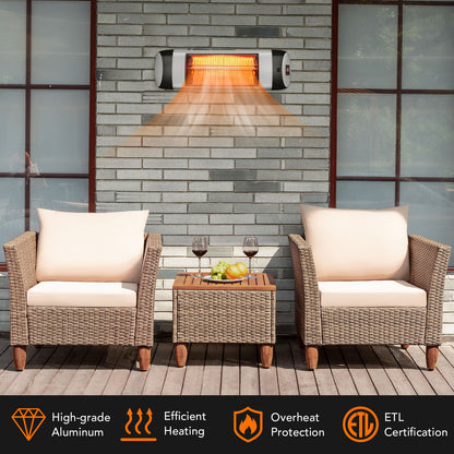 1500W Wall-Mounted Electric Heater Patio Infrared Heater with Remote Control, Black Space Heaters at Gallery Canada