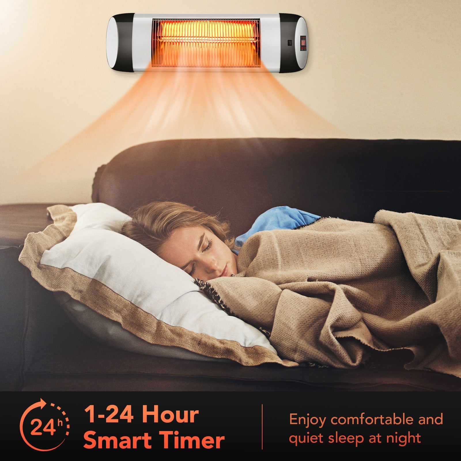 1500W Wall-Mounted Electric Heater Patio Infrared Heater with Remote Control, Black Space Heaters at Gallery Canada