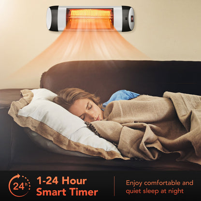 1500W Wall-Mounted Electric Heater Patio Infrared Heater with Remote Control, Black Space Heaters at Gallery Canada