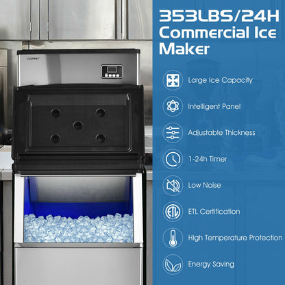 353LBS/24H Split Commercial Ice Maker with 198 LBS Storage Bin, Silver Ice Makers at Gallery Canada