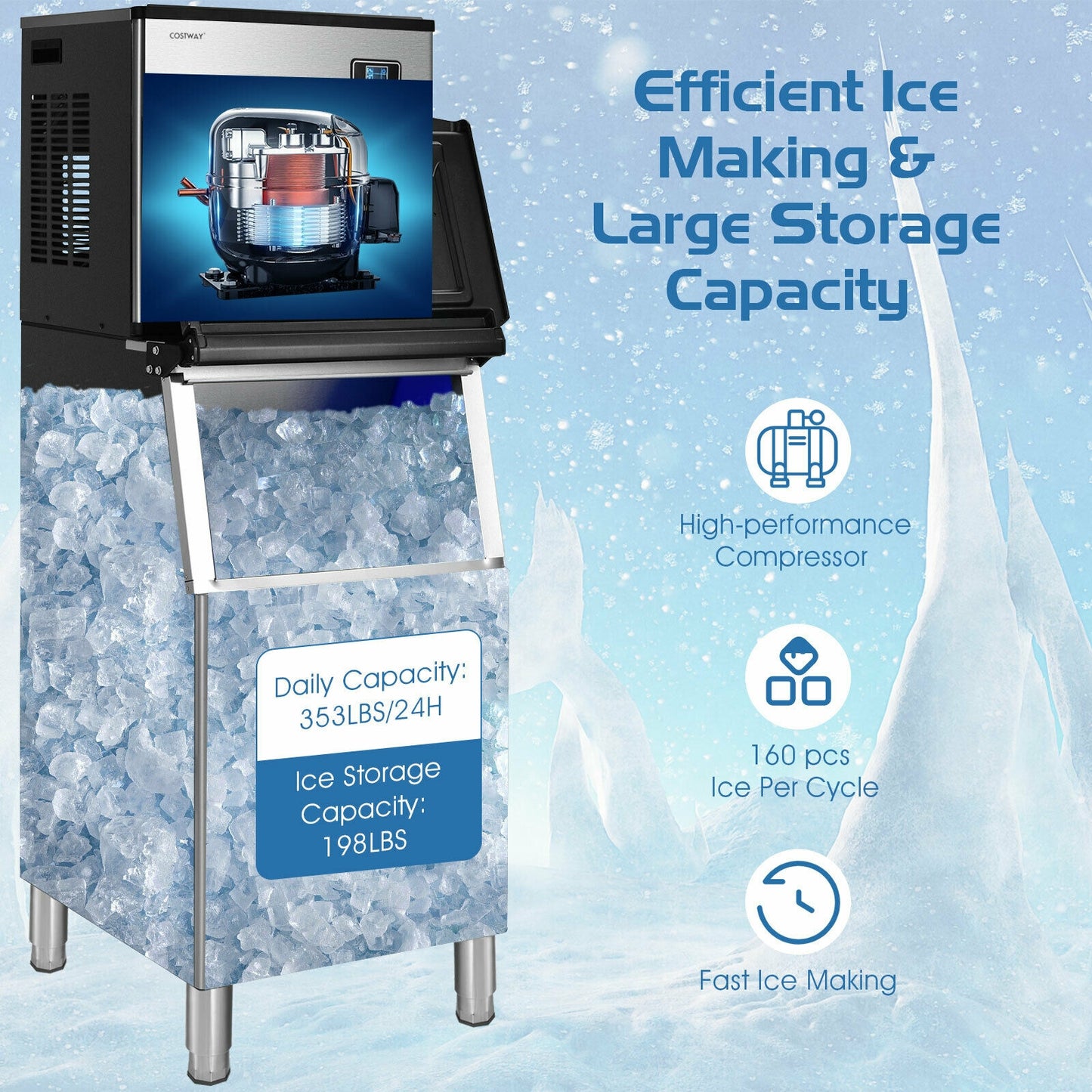 353LBS/24H Split Commercial Ice Maker with 198 LBS Storage Bin, Silver Ice Makers at Gallery Canada