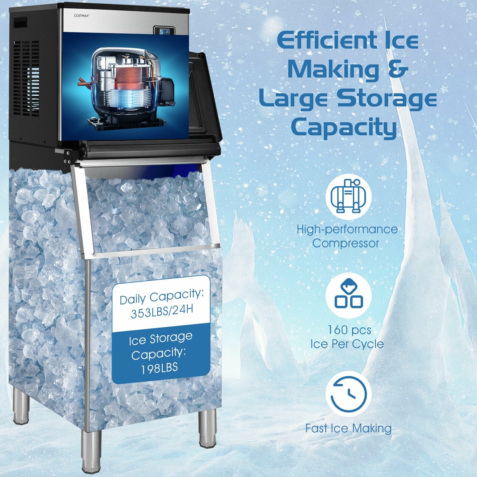 353LBS/24H Split Commercial Ice Maker with 198 LBS Storage Bin, Silver Ice Makers at Gallery Canada
