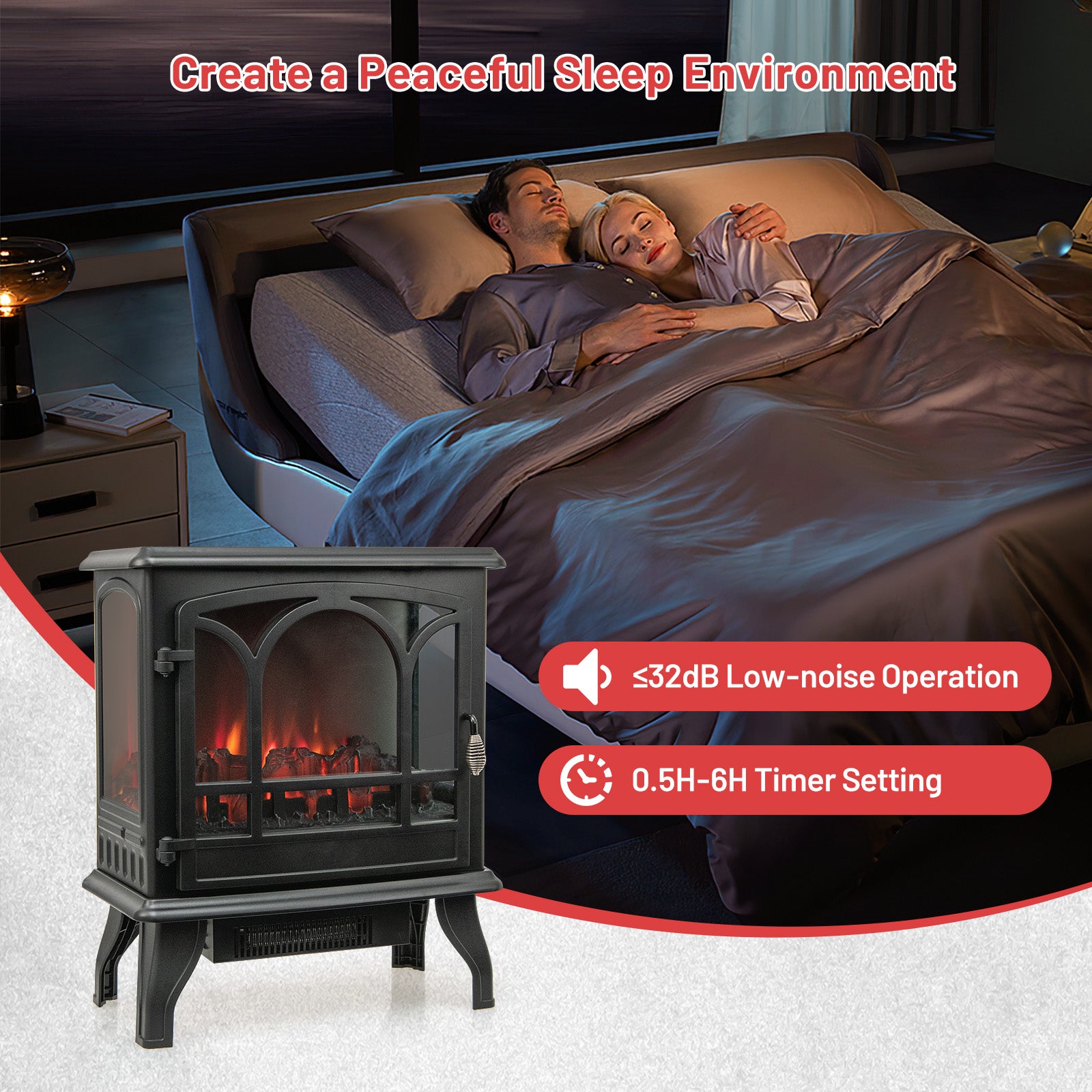 1400W Electric Stove Heater with 3-Level Flame Effect and 3-Sided View, Black Fireplaces at Gallery Canada