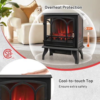 1400W Electric Stove Heater with 3-Level Flame Effect and 3-Sided View, Black Fireplaces at Gallery Canada