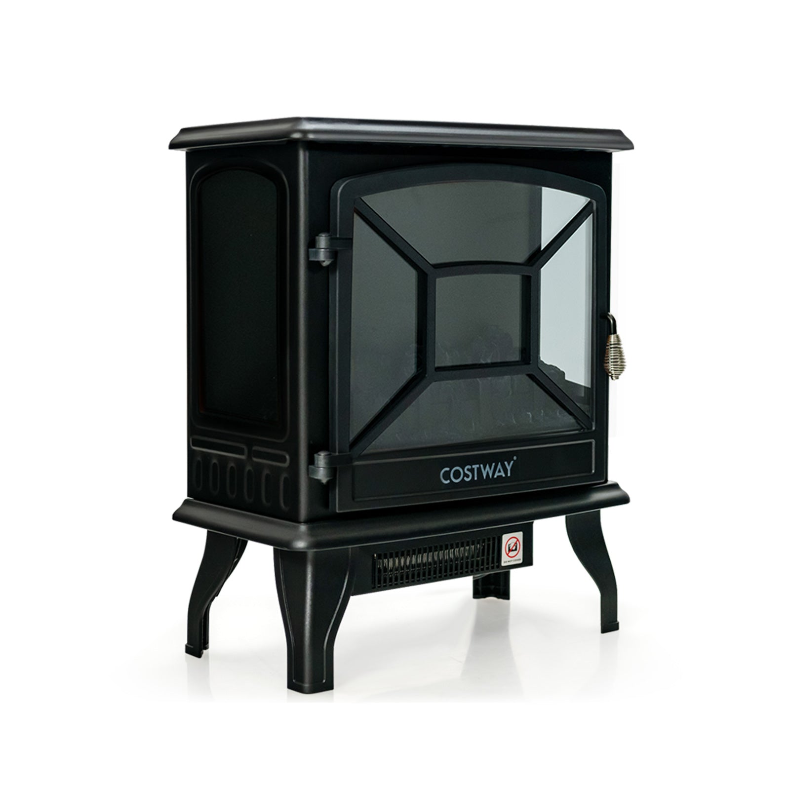 1400W Electric Stove Heater with 3-Level Flame Effect and 3-Sided View, Black Fireplaces at Gallery Canada