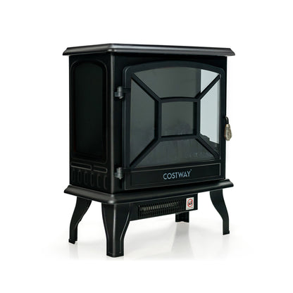 1400W Electric Stove Heater with 3-Level Flame Effect and 3-Sided View, Black Fireplaces at Gallery Canada