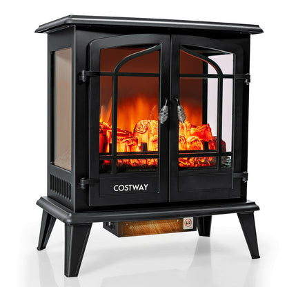 25 Inch Freestanding Electric Fireplace Heater with Realistic Flame effect, Black Fireplaces at Gallery Canada