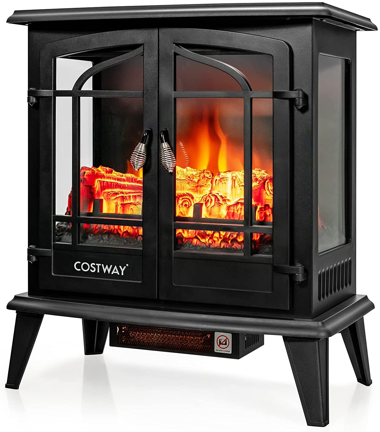 25 Inch Electric Fireplace Heater, Realistic Flame, Black Fireplaces Black at Gallery Canada