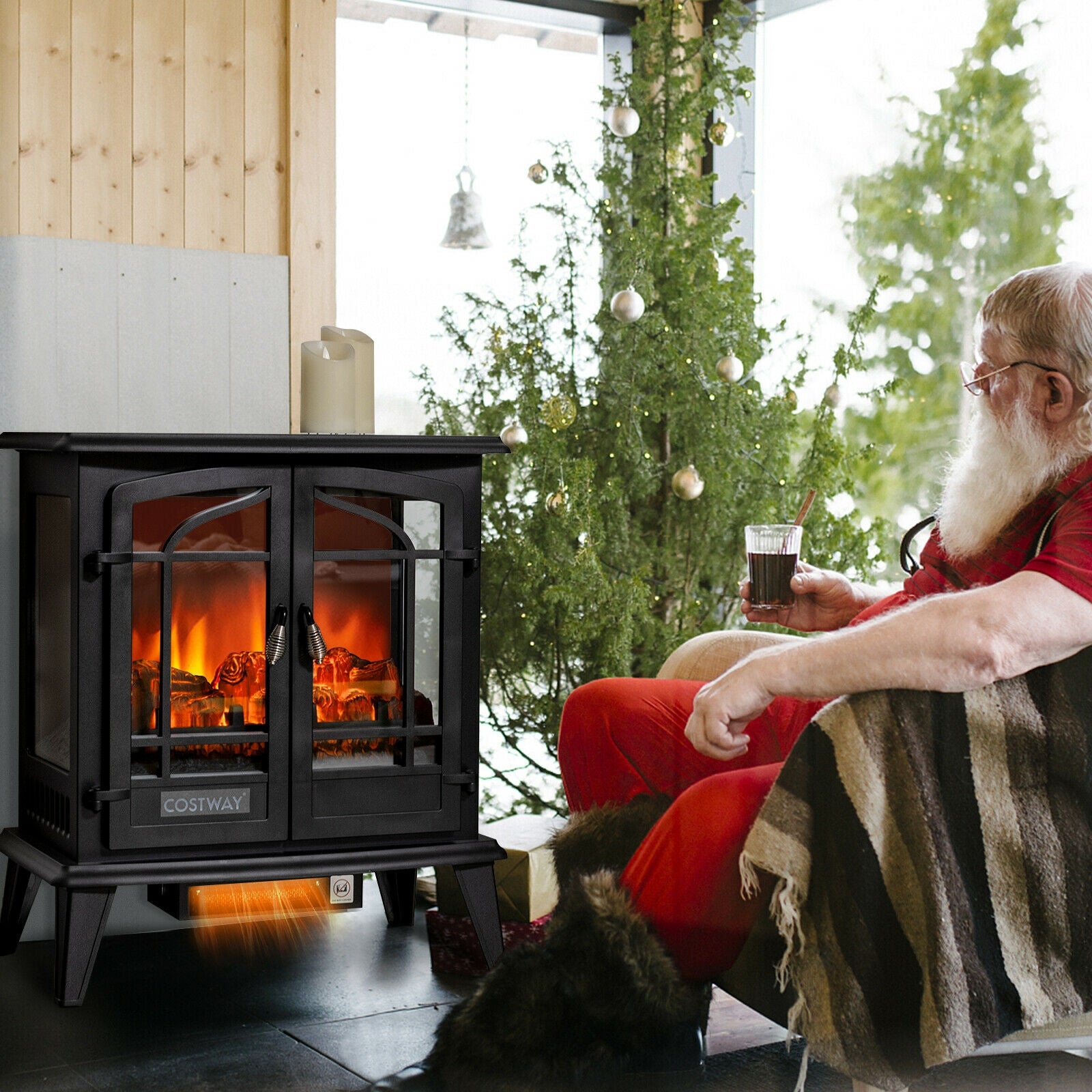 25 Inch Freestanding Electric Fireplace Heater with Realistic Flame effect, Black Fireplaces at Gallery Canada