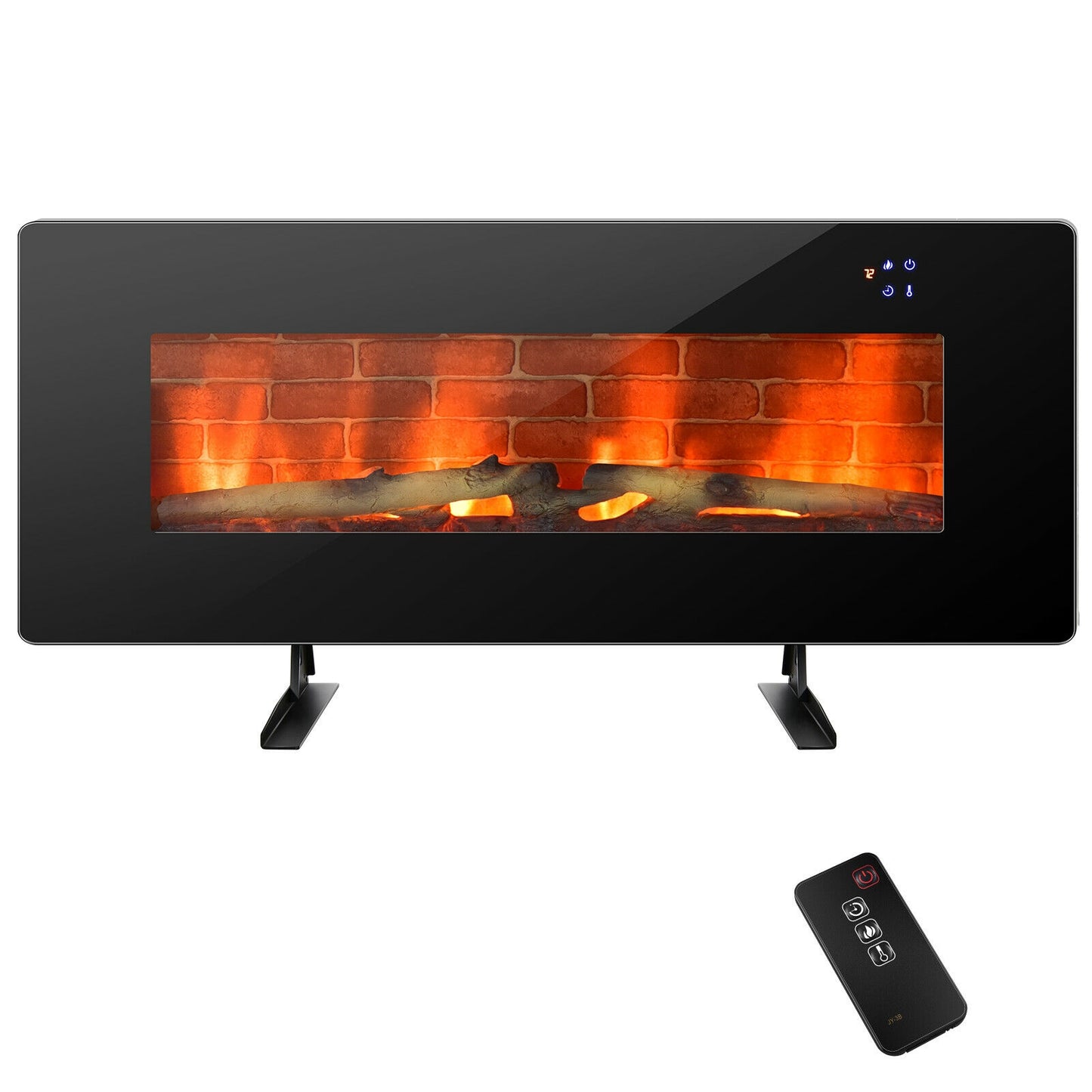 42 Inch Electric Wall Mounted Freestanding Fireplace with Remote Control, Black Fireplaces at Gallery Canada