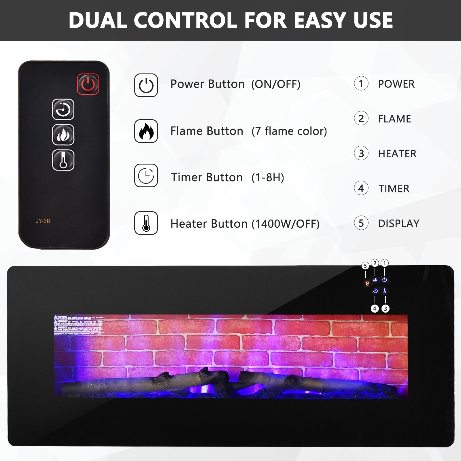 42 Inch Electric Wall Mounted Freestanding Fireplace with Remote Control, Black Fireplaces at Gallery Canada