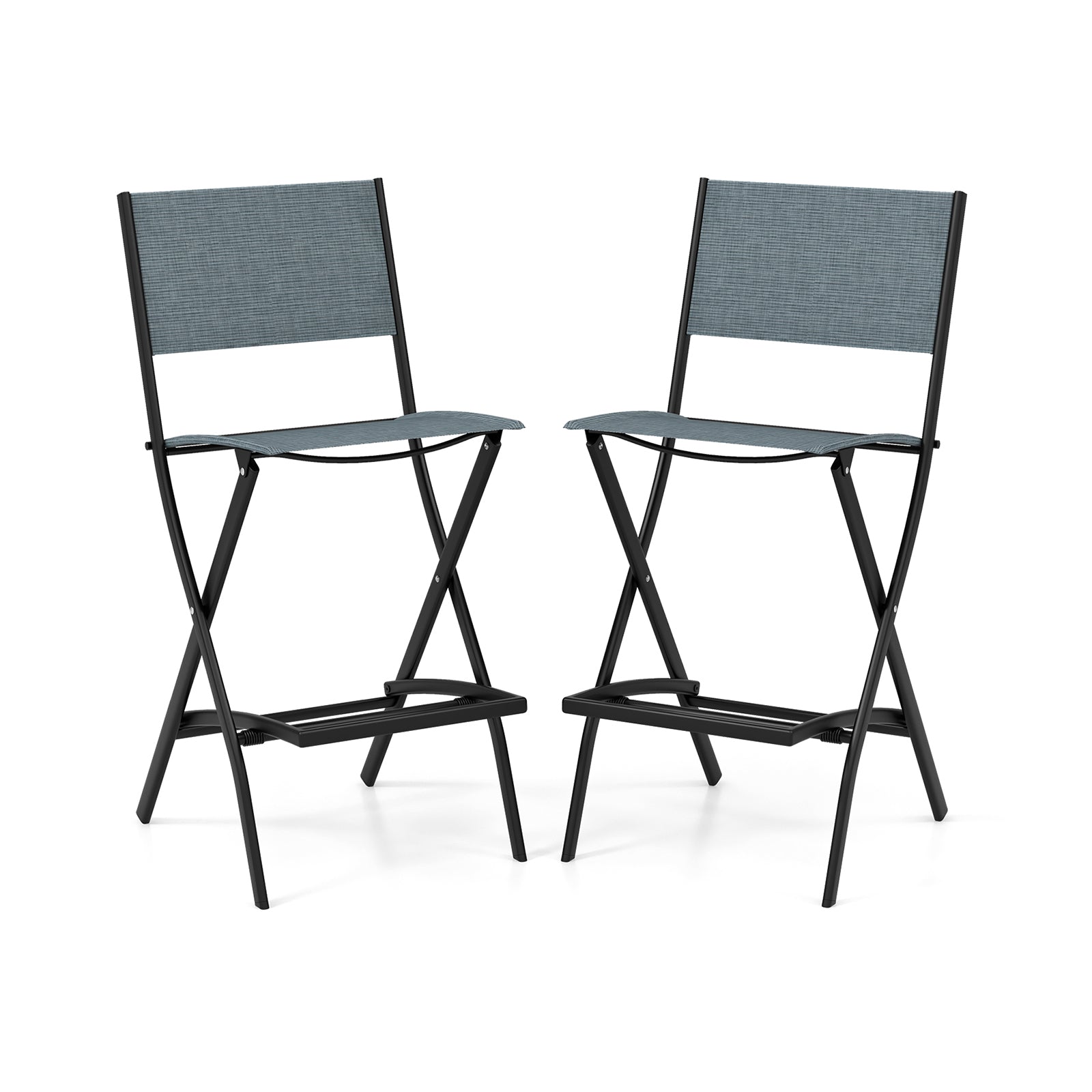 Folding Bar Stools Set of 2, Backrest, Footrest, Blue Patio Bar Furniture at Gallery Canada