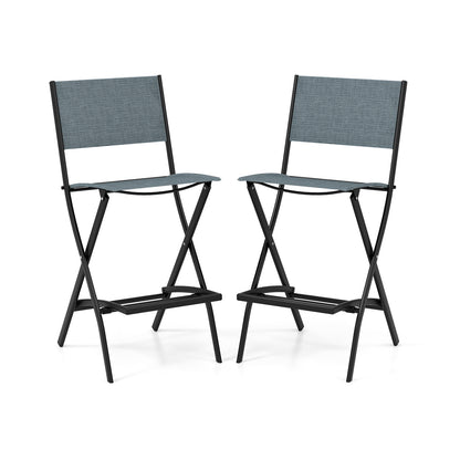 Folding Bar Stools Set of 2, Backrest, Footrest, Blue Patio Bar Furniture at Gallery Canada