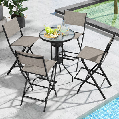 Outdoor Folding Bar Height Stool Set of 4 with Metal Frame and Footrest, Coffee Patio Bar Furniture at Gallery Canada