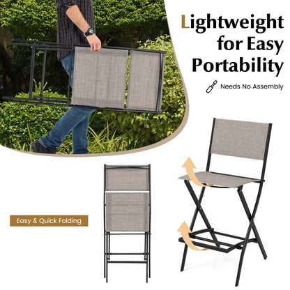 Outdoor Folding Bar Height Stool Set of 4 with Metal Frame and Footrest, Coffee Patio Bar Furniture at Gallery Canada