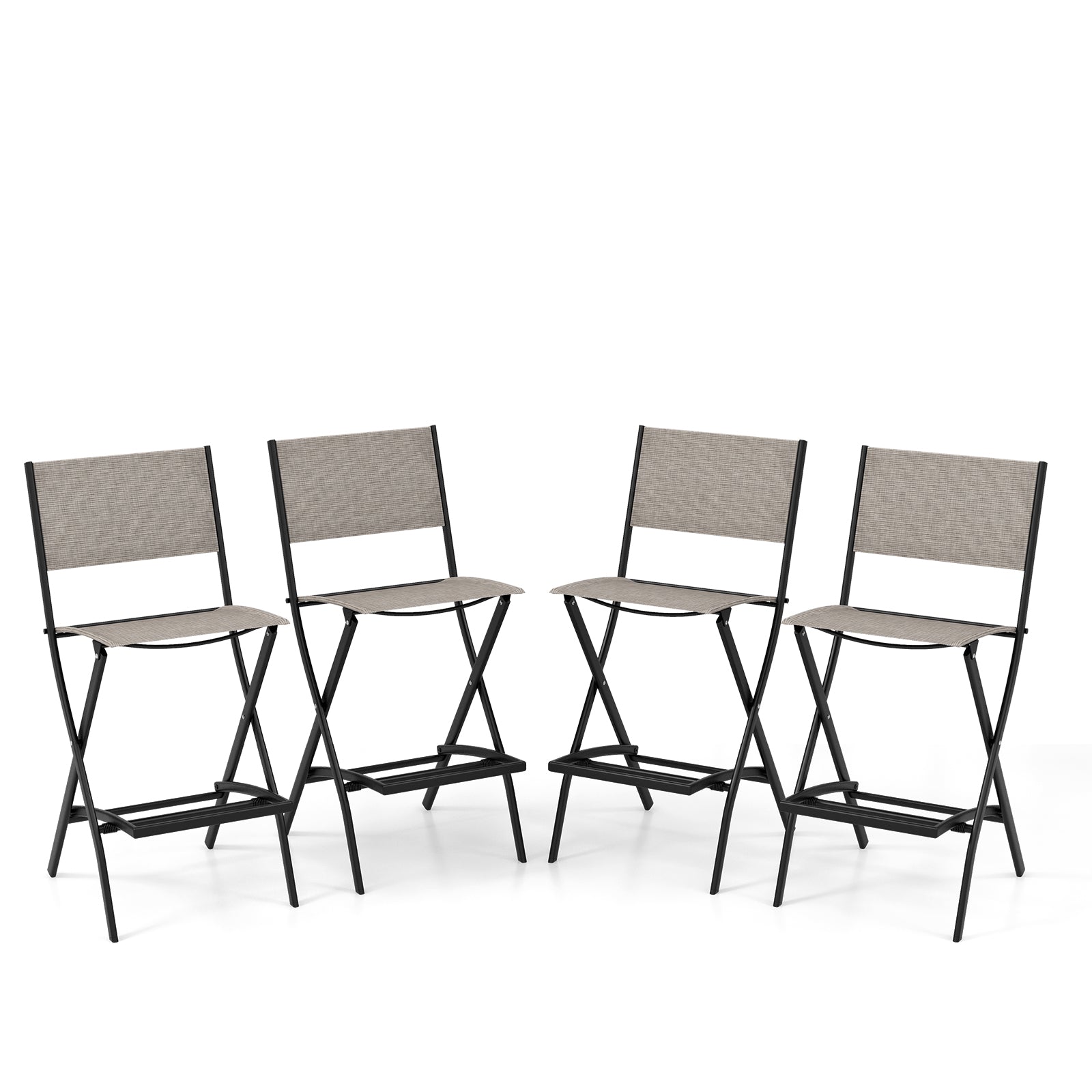 Outdoor Folding Bar Height Stool Set of 4 with Metal Frame and Footrest, Coffee Patio Bar Furniture at Gallery Canada