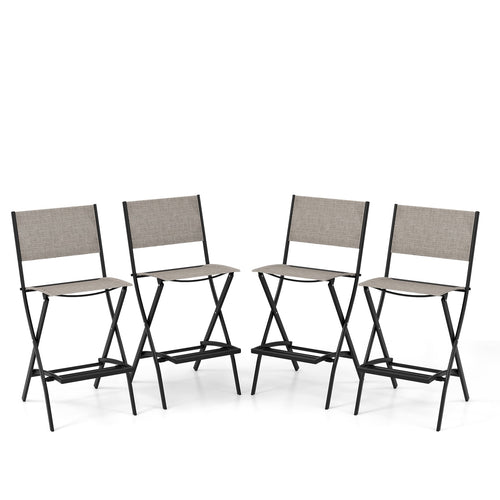 Outdoor Folding Bar Stool Set, 4 Metal Frame Footrest, Coffee