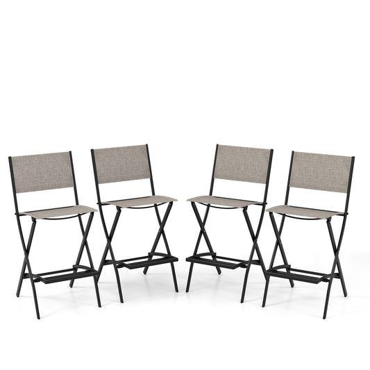 Outdoor Folding Bar Height Stool Set of 4 with Metal Frame and Footrest, Coffee Patio Bar Furniture Coffee at Gallery Canada