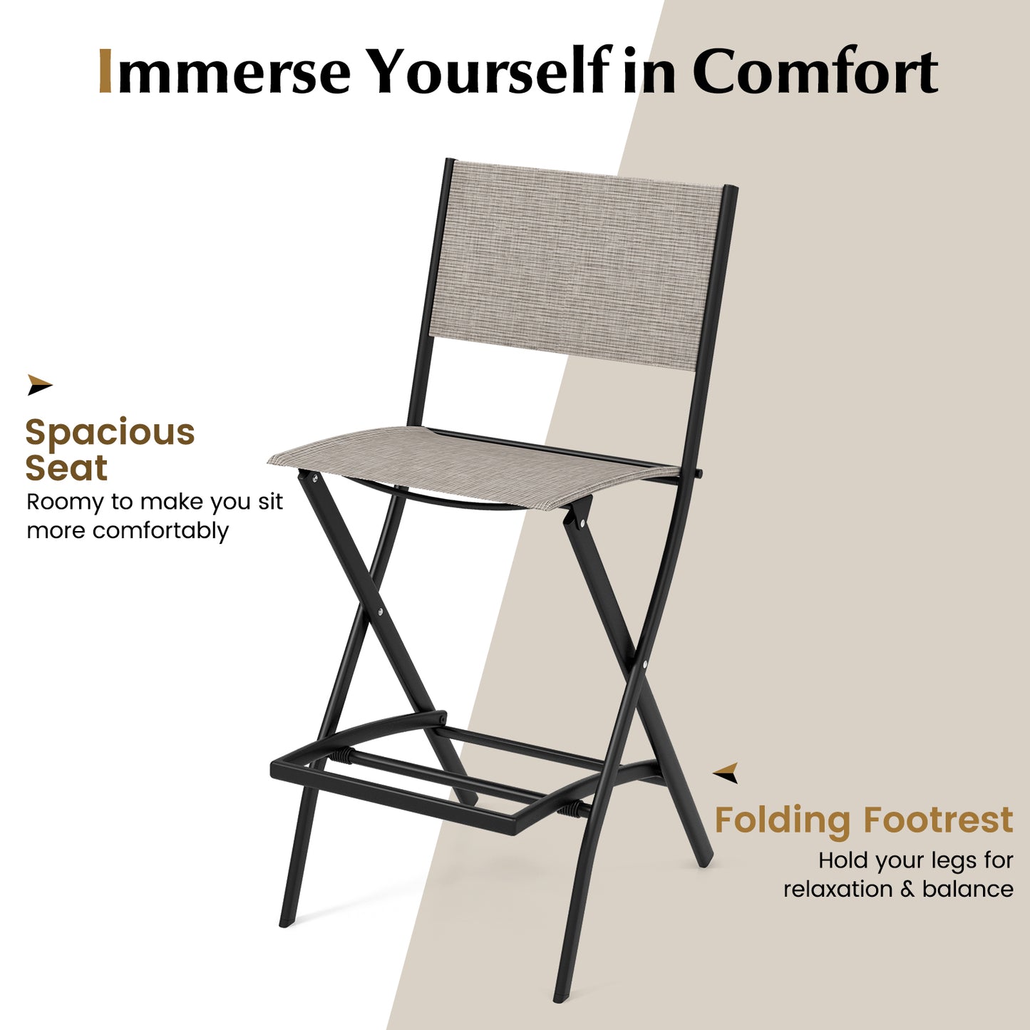 Outdoor Folding Bar Height Stool Set of 4 with Metal Frame and Footrest, Coffee Patio Bar Furniture at Gallery Canada