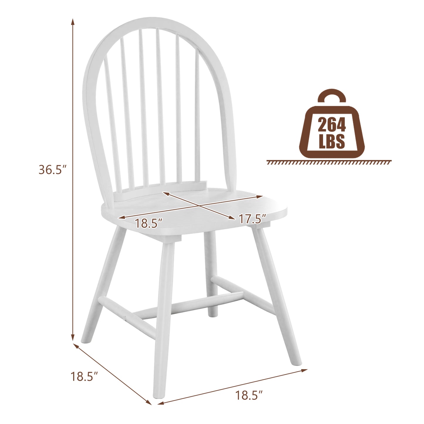 Set of 2 Windsor Wood Chairs, Spindle Back, White