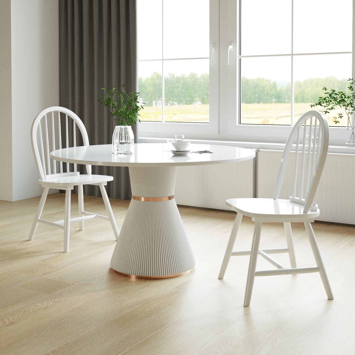 Set of 2 Windsor Wood Chairs, Spindle Back, White
