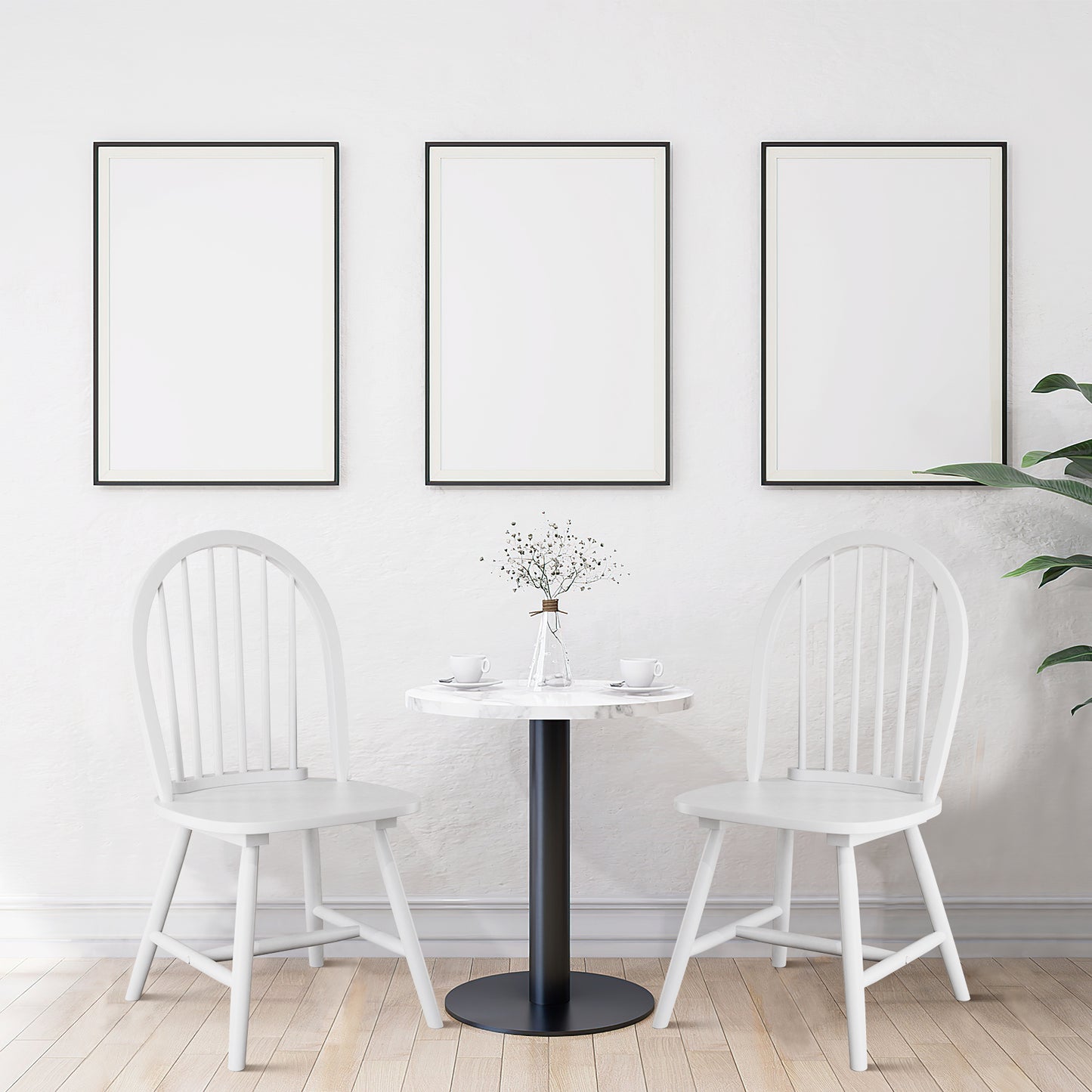 Set of 2 Windsor Wood Chairs, Spindle Back, White