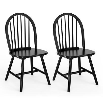 Set of 2 Vintage Windsor Wood Chair, Spindle Back, Black