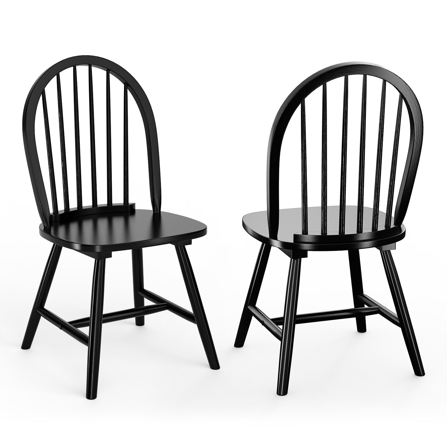Set of 2 Vintage Windsor Wood Chair, Spindle Back, Black