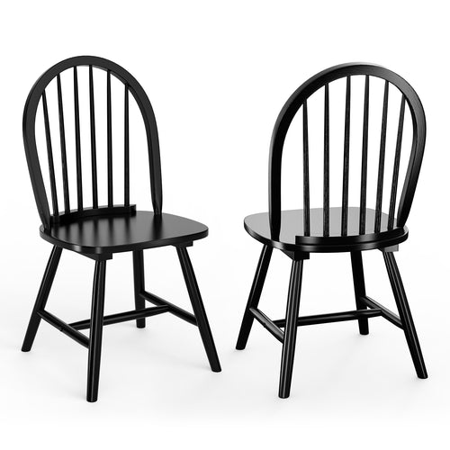Set of 2 Vintage Windsor Wood Chair, Spindle Back, Black