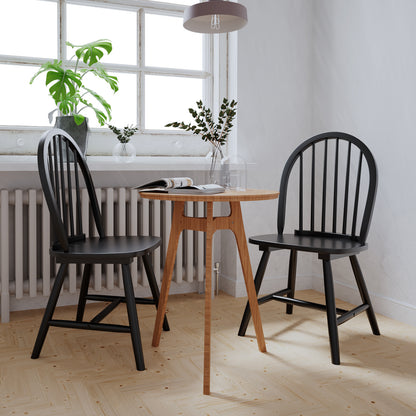 Set of 2 Vintage Windsor Wood Chair, Spindle Back, Black