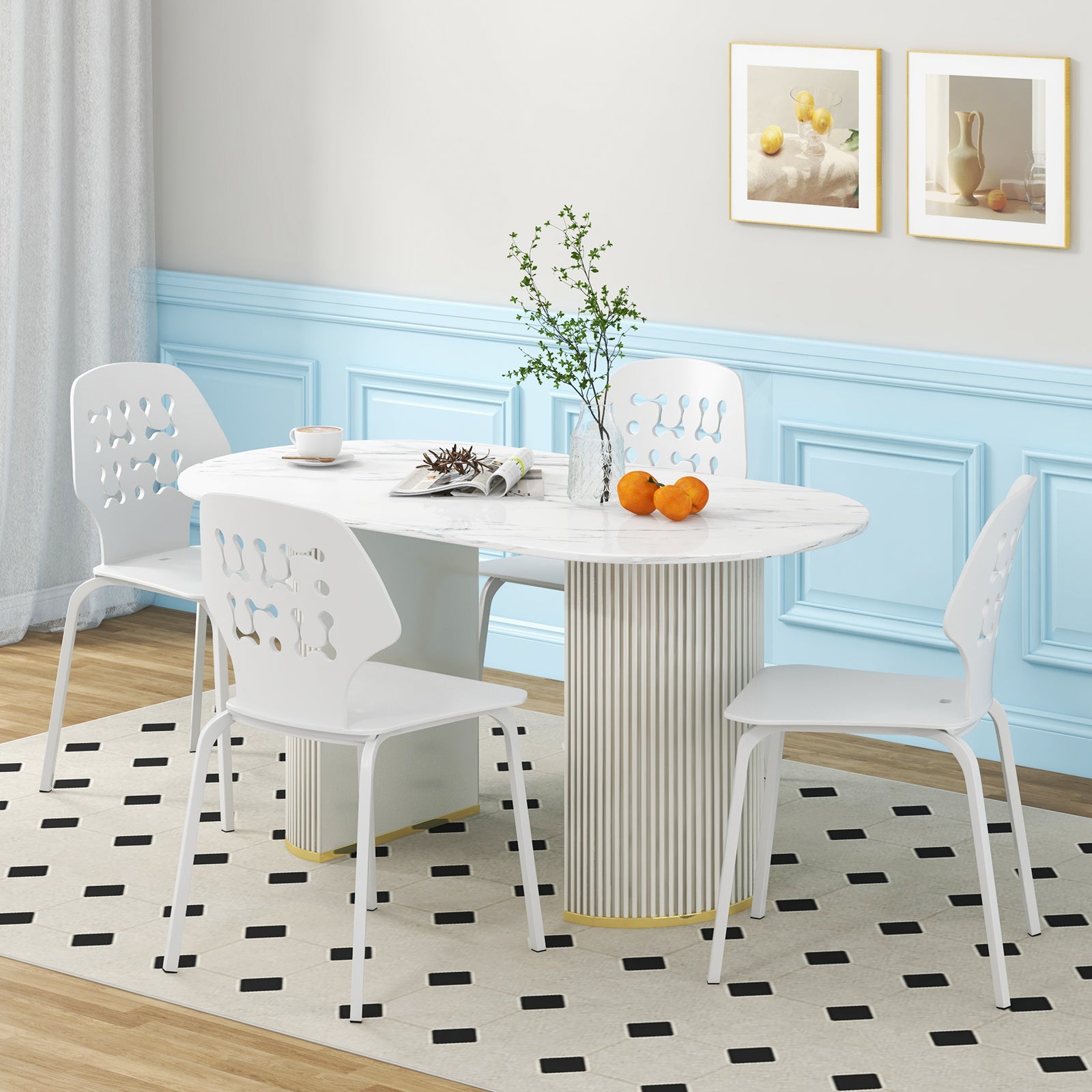 Set of 4 Metal Dining Chair with Hollowed Backrest and Metal Legs, White Dining Chairs at Gallery Canada