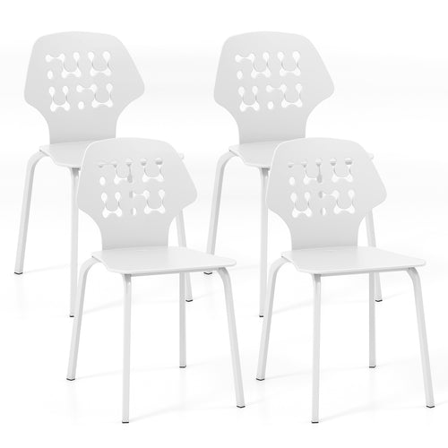Set of 4 Metal Dining Chair with Hollowed Backrest and Metal Legs, White