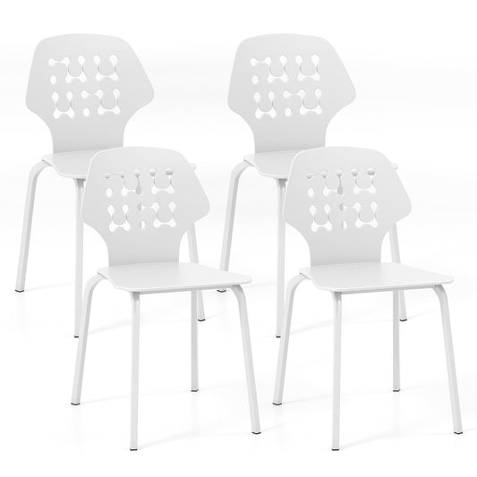 Set of 4 Metal Dining Chair with Hollowed Backrest and Metal Legs, White at Gallery Canada