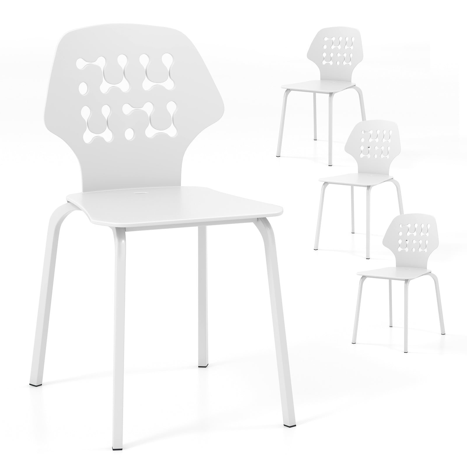 Set of 4 Metal Dining Chair with Hollowed Backrest and Metal Legs, White Dining Chairs at Gallery Canada