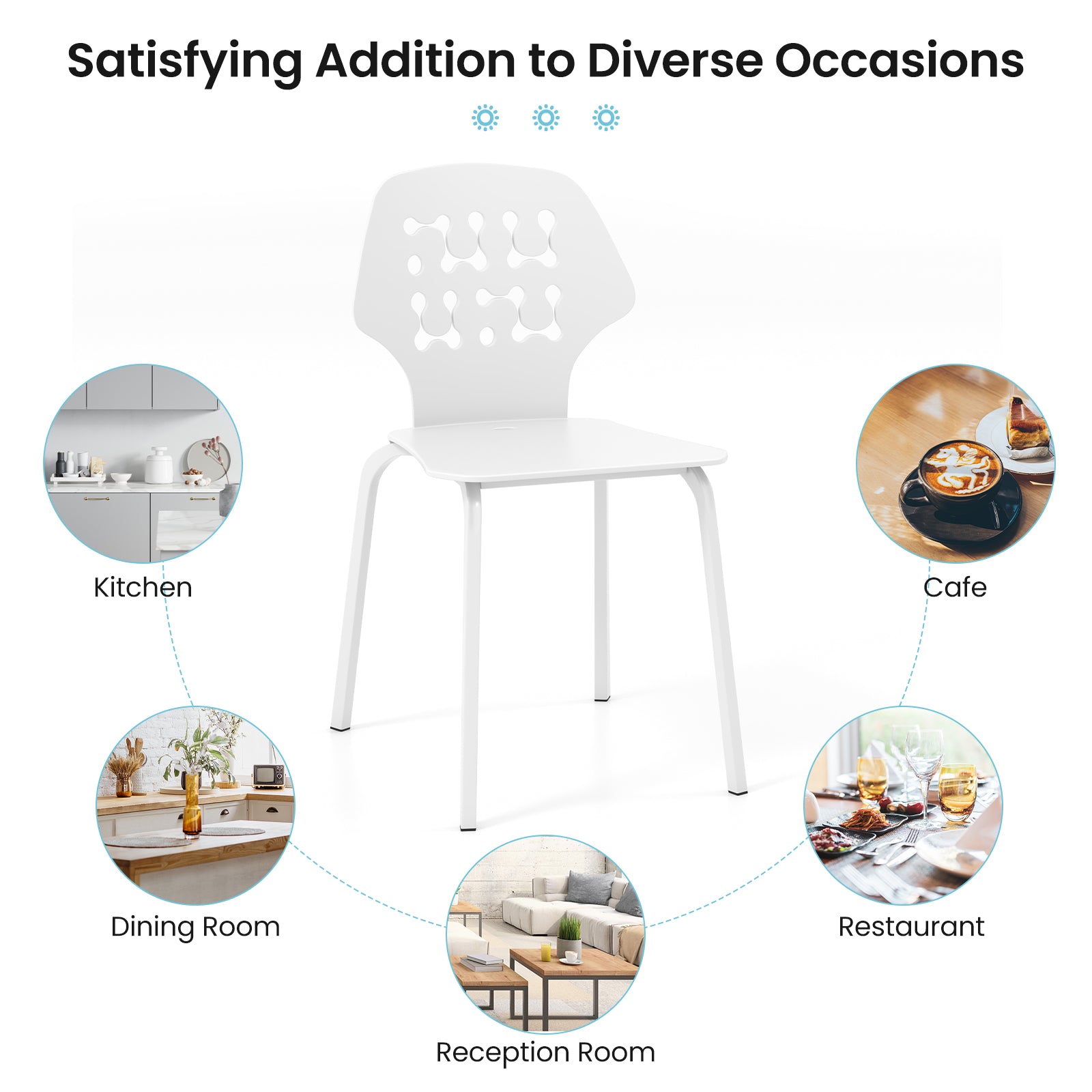 Set of 4 Metal Dining Chair with Hollowed Backrest and Metal Legs, White Dining Chairs at Gallery Canada