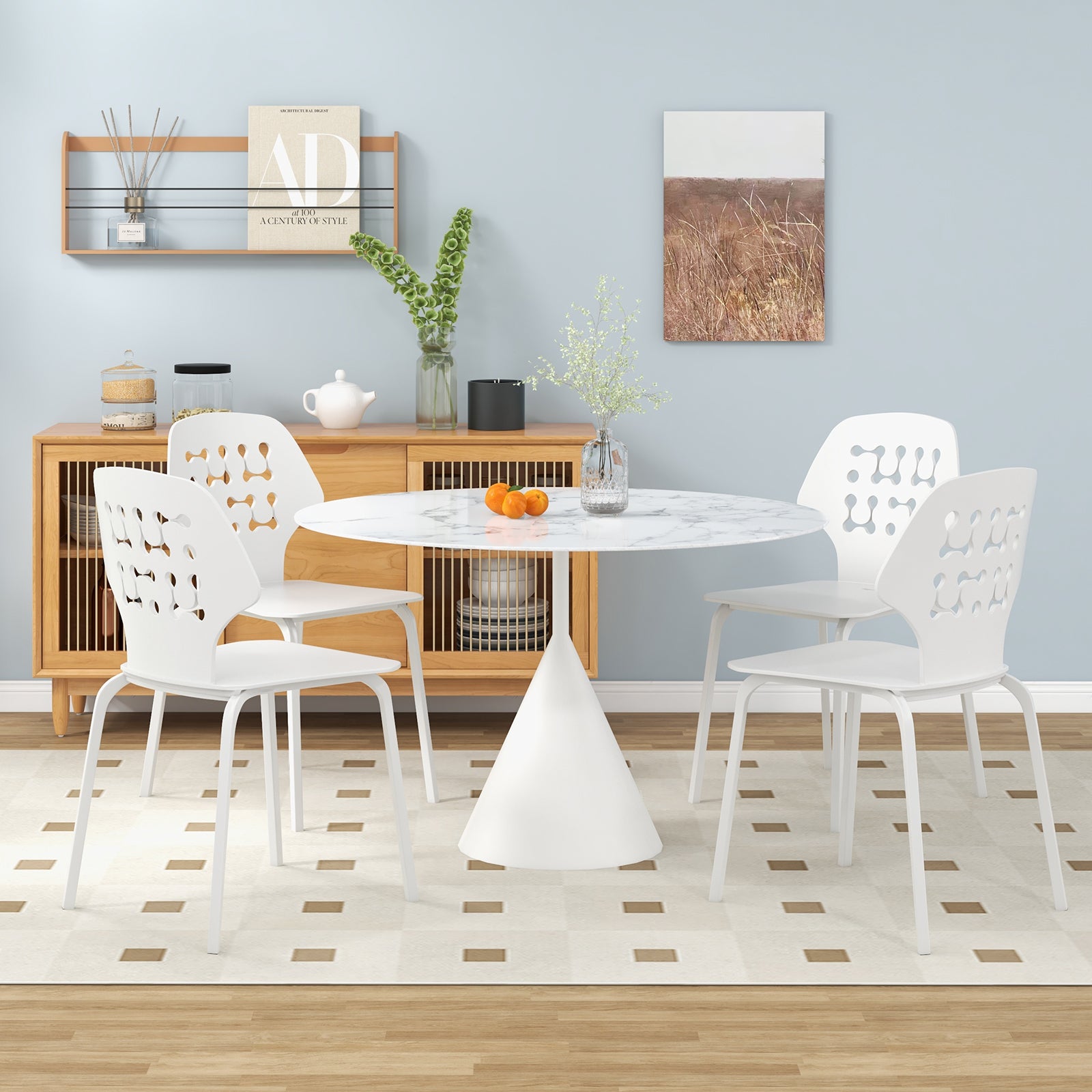 Set of 4 Metal Dining Chair with Hollowed Backrest and Metal Legs, White Dining Chairs at Gallery Canada