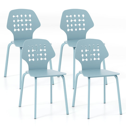 Set of 4 Metal Dining Chair with Hollowed Backrest and Metal Legs, Blue at Gallery Canada