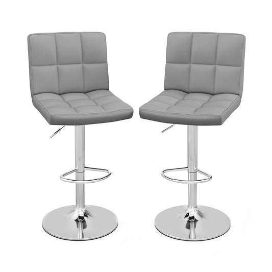 Set of 2 Square Swivel Adjustable Bar Stools with Back and Footrest, Gray - Gallery Canada